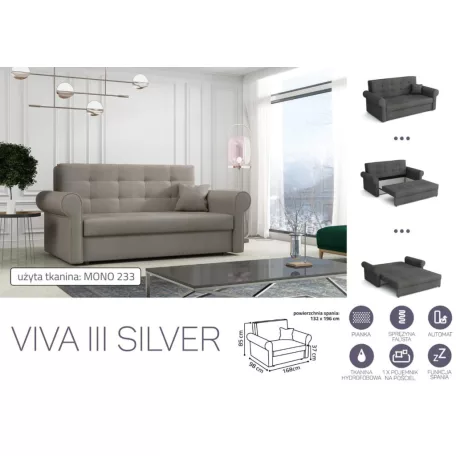 VIVA SILVER III. előre nyíló rugós kanapé Mono 233 színben