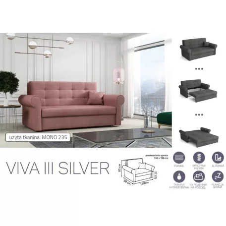 VIVA SILVER III. előre nyíló rugós kanapé Mono 235 színben