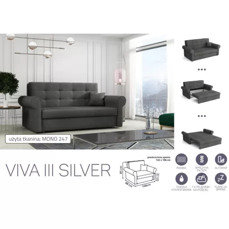 VIVA SILVER III. előre nyíló rugós kanapé Mono 247 színben