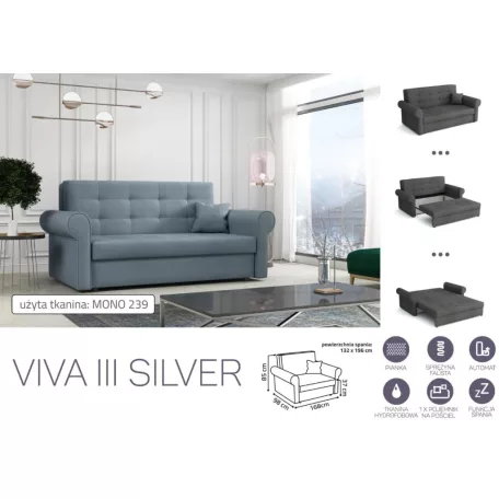 VIVA SILVER III. előre nyíló rugós kanapé Mono 239 színben