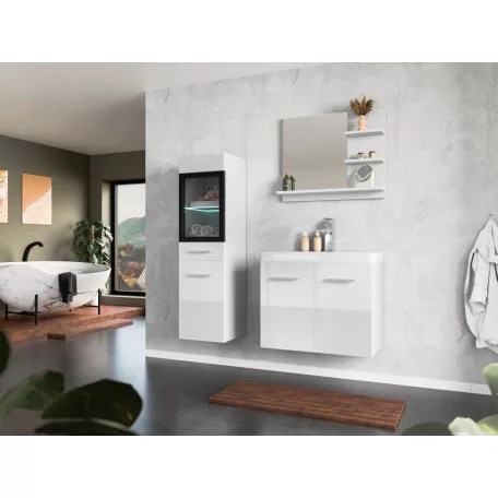 Laurine fürdőszobai magas szekrény  magasfényű fehér színben (110 cm )