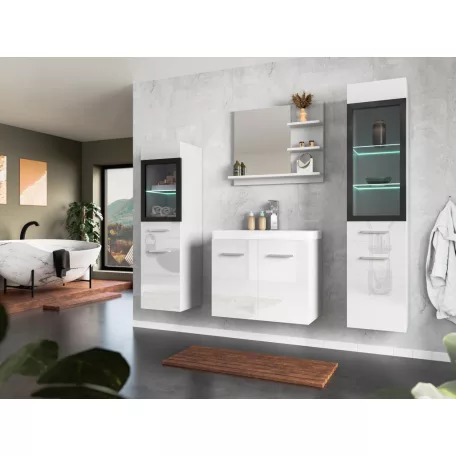 Laurine fürdőszobai magas szekrény II.  magasfényű Fehér színben (133 cm)