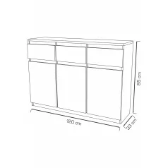 Merg 3S3F 3 ajtós - 3 fiókos komód fehér színben