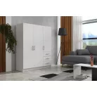 Pino IV. akasztós, polcos, fiókos gardróbszekrény 144 cm fehér színben