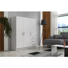   Pino IV. akasztós, polcos, fiókos gardróbszekrény 144 cm fehér színben
