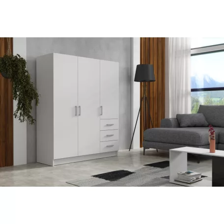 Pino IV. akasztós, polcos, fiókos gardróbszekrény 144 cm fehér színben