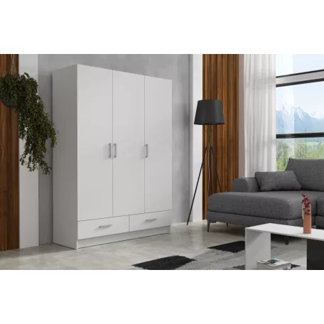 Pino V. akasztós, polcos, fiókos gardróbszekrény 144 cm fehér színben