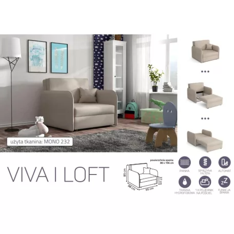 VIVA LOFT I. előre nyíló rugós fotelágy Mono 232 színben