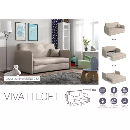 VIVA LOFT III. előre nyíló rugós kanapé Mono 232 színben