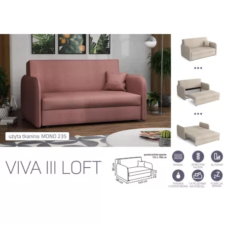 VIVA LOFT III. előre nyíló rugós kanapé Mono 235 színben