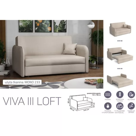 VIVA LOFT III. előre nyíló rugós kanapé Mono 233 színben