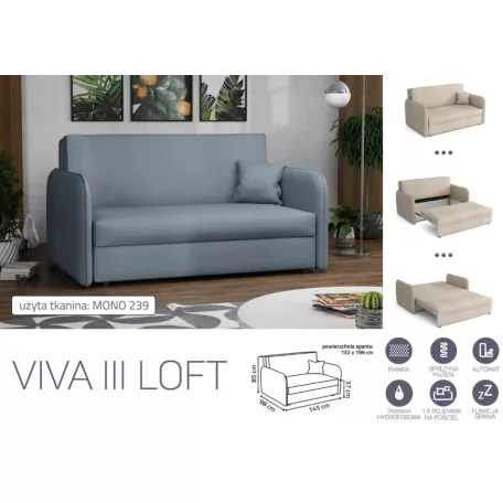 VIVA LOFT III. előre nyíló rugós kanapé Mono 239 színben