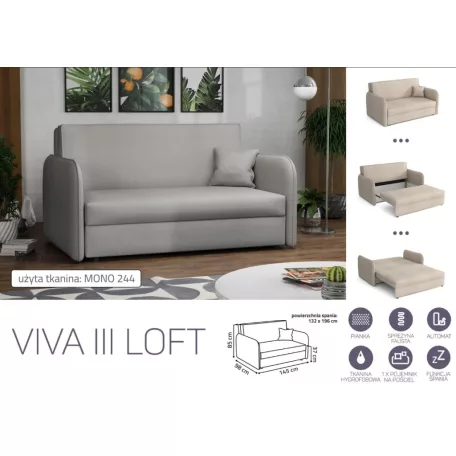 VIVA LOFT III. előre nyíló rugós kanapé Mono 244 színben