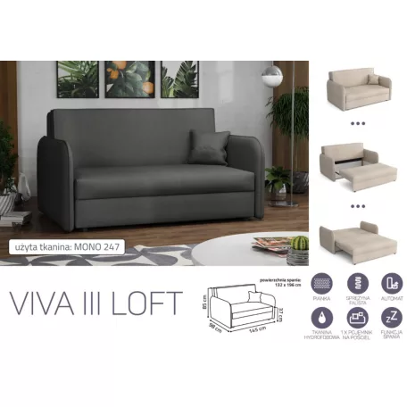 VIVA LOFT III. előre nyíló rugós kanapé Mono 247 színben