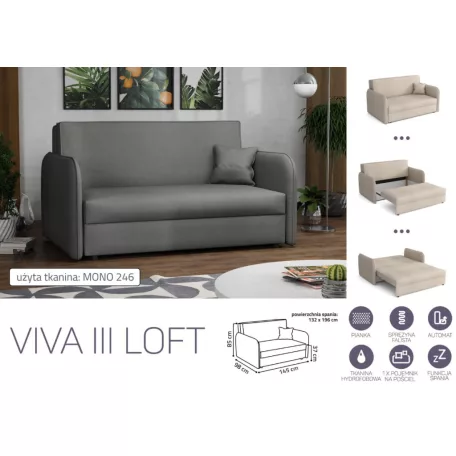 VIVA LOFT III. előre nyíló rugós kanapé Mono 246 színben