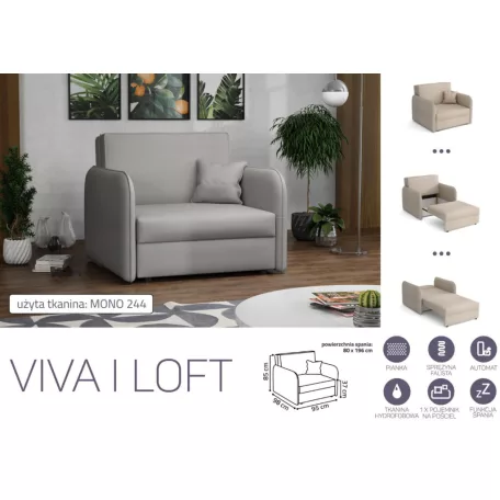 VIVA LOFT I. előre nyíló rugós fotelágy Mono 244 színben