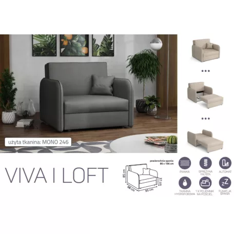 VIVA LOFT I. előre nyíló rugós fotelágy Mono 246 színben