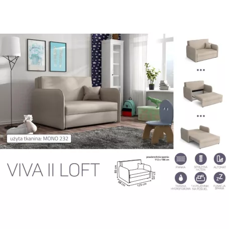 VIVA LOFT II. előre nyíló rugós kanapé Mono 232 színben