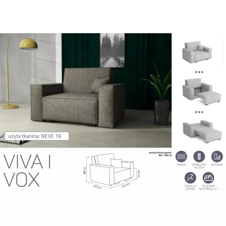 VIVA Vox I. előre nyíló fotel Neve 16 színben