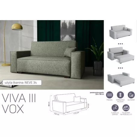 VIVA Vox III. előre nyíló kanapé Neve 34 színben