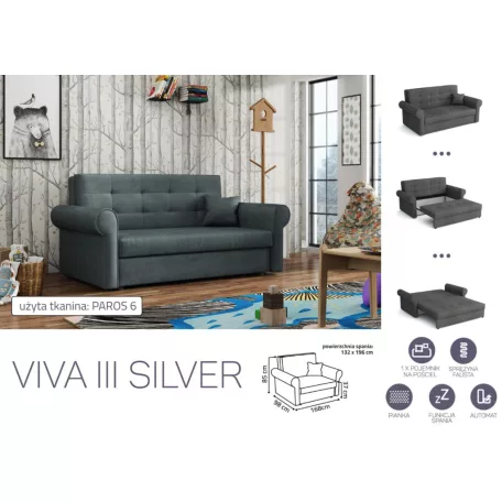 VIVA SILVER III. előre nyíló rugós kanapé Paros 6 színben
