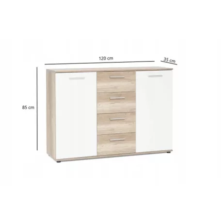 Jacky 2 sonoma/fehér komód 120 cm