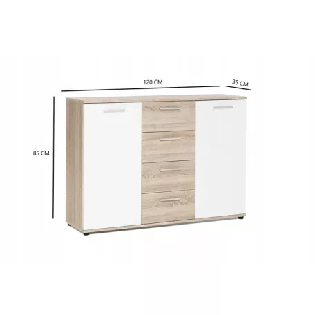 Jacky 2 country szürke/fehér komód 120 cm