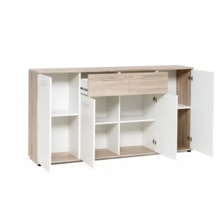 Palma LUX L komód 160 cm, 4 ajtós 2 fiókos,  sonoma/fehér színben