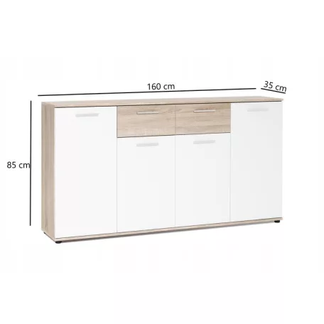Palma LUX L komód 160 cm, 4 ajtós 2 fiókos,  sonoma/fehér színben