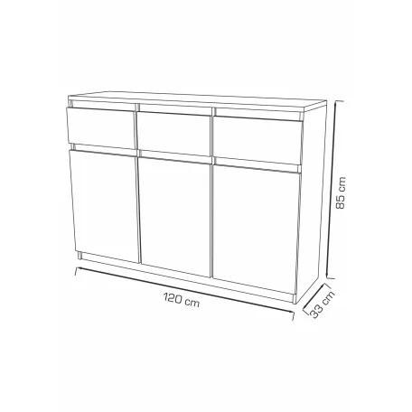 Palma LUX M 3 ajtós, 3 fiókos komód fehér színben