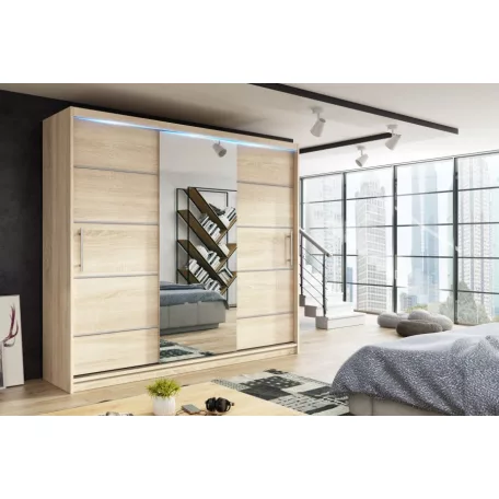 Palma LUX 180 cm tolóajtós gardróbszekrény, sonoma színben