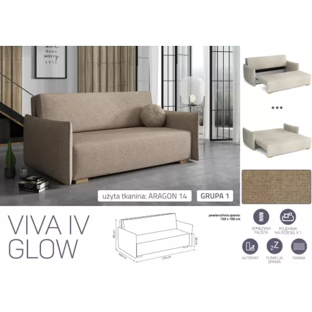 VIVA Glow IV. előre nyíló kanapé Aragon 14 színben