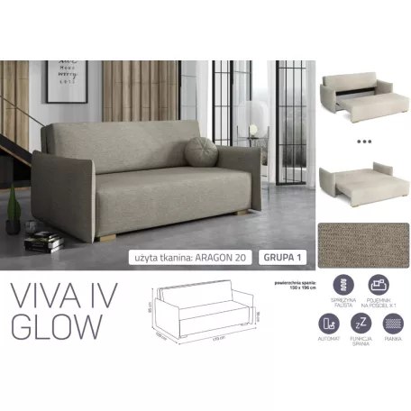 VIVA Glow IV. előre nyíló kanapé Aragon 20 színben