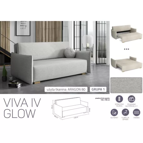 VIVA Glow IV. előre nyíló kanapé Aragon 80 színben
