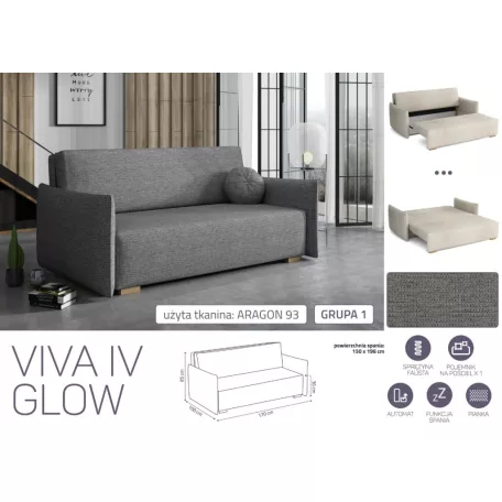 VIVA Glow IV. előre nyíló kanapé Aragon 93 színben