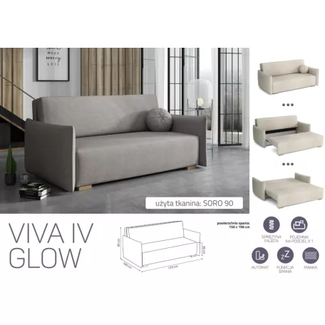 VIVA Glow IV. előre nyíló kanapé Soro 90 színben