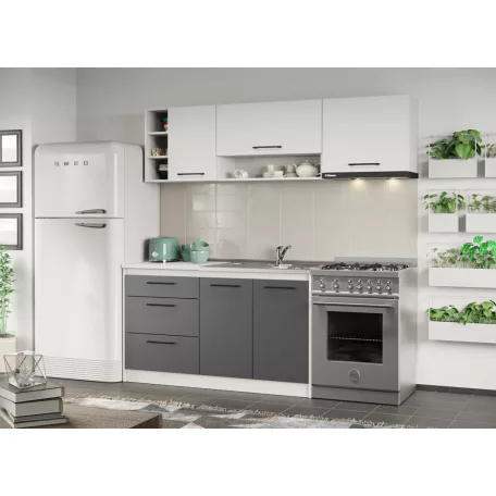 Lorand szürke-fehér konyhabútor - 08 - 200 cm