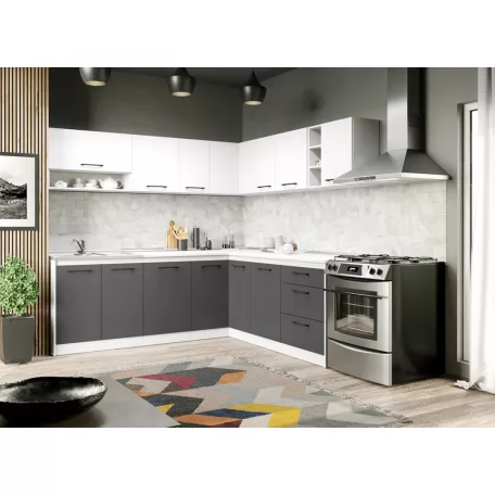 Lorand szürke-fehér konyhabútor - 37 - 231,6/211,6 cm