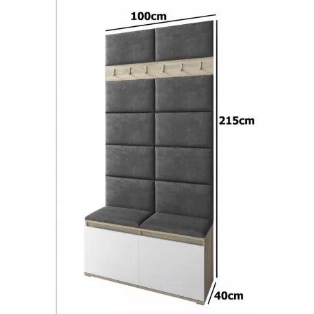 Blum 1 kárpitozott előszobafal, artisan/fekete - szürke 34 - egyedi