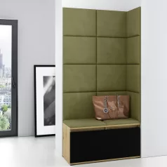   Blum 2 kárpitozott előszobafal, artisan/fekete - oliva zöld 27 - egyedi