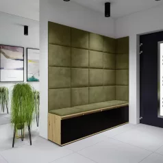   Blum 3 kárpitozott előszobafal, artisan/fekete - oliva zöld 27 - egyedi