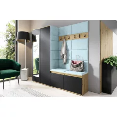   Blum 8 kárpitozott előszobafal tükörrel, artisan/fekete - aqua 22 - egyedi
