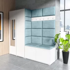   Blum 8 kárpitozott előszobafal tükörrel, fehér-aqua 22 - egyedi