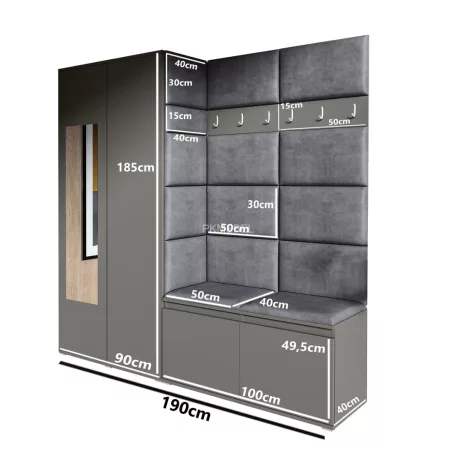 Blum 8 kárpitozott előszobafal tükörrel, sonoma-barna 06