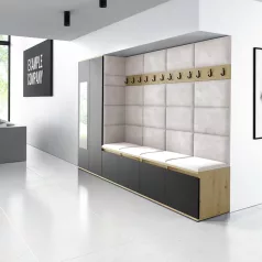   Blum 9 kárpitozott előszobafal tükörrel, artisan/fekete - krém 01