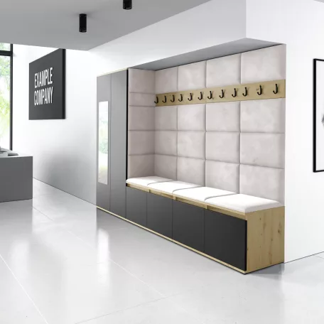 Blum 9 kárpitozott előszobafal tükörrel, artisan/fekete - krém 01