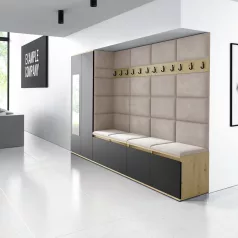   Blum 9 kárpitozott előszobafal tükörrel, artisan/fekete - bézs 03
