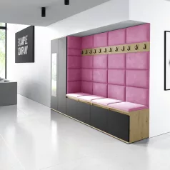   Blum 9 kárpitozott előszobafal tükörrel, artisan/fekete - pink 10 - egyedi