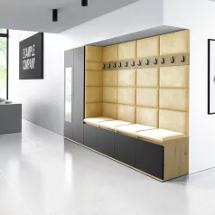   Blum 9 kárpitozott előszobafal tükörrel, artisan/fekete - sárga 18 - egyedi