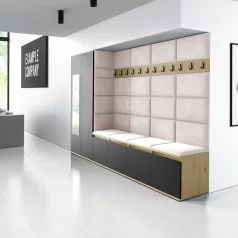   Blum 9 kárpitozott előszobafal tükörrel, artisan/fekete - rózsaszín 19 - egyedi